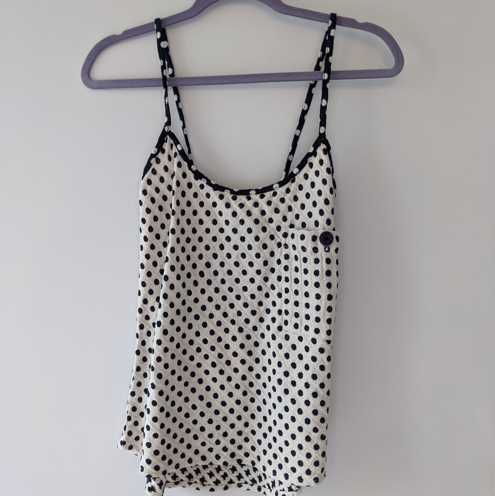 Ace & Jig Linen Blend Polka Dot Embroidered Pocket Cami Tank S
